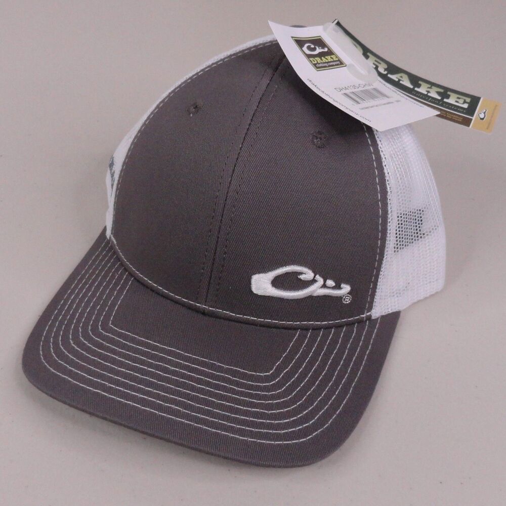 Drake Waterfowl Hat Cap Snapback Grey White Enid Mesh Trucker Outdoors Mens‎ NWT